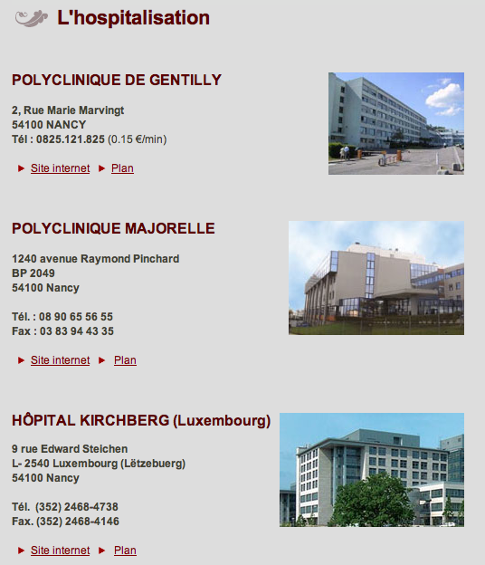 Polyclinique de Gentilly, Polyclinique Majorelle, Hôpital Kirchberg